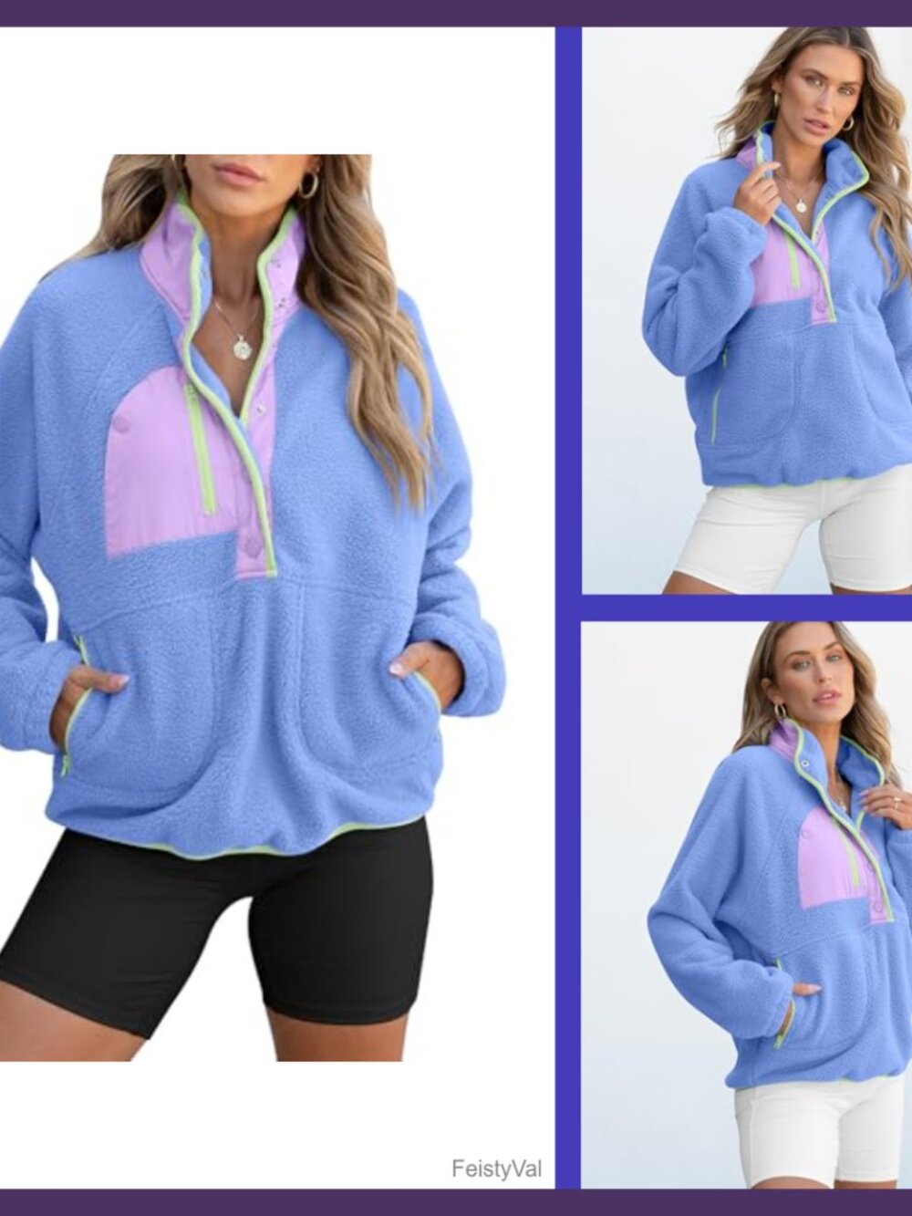 Womens Fleece Pullover Jacket Fuzzy Sherpa Sweatshirt with Pockets